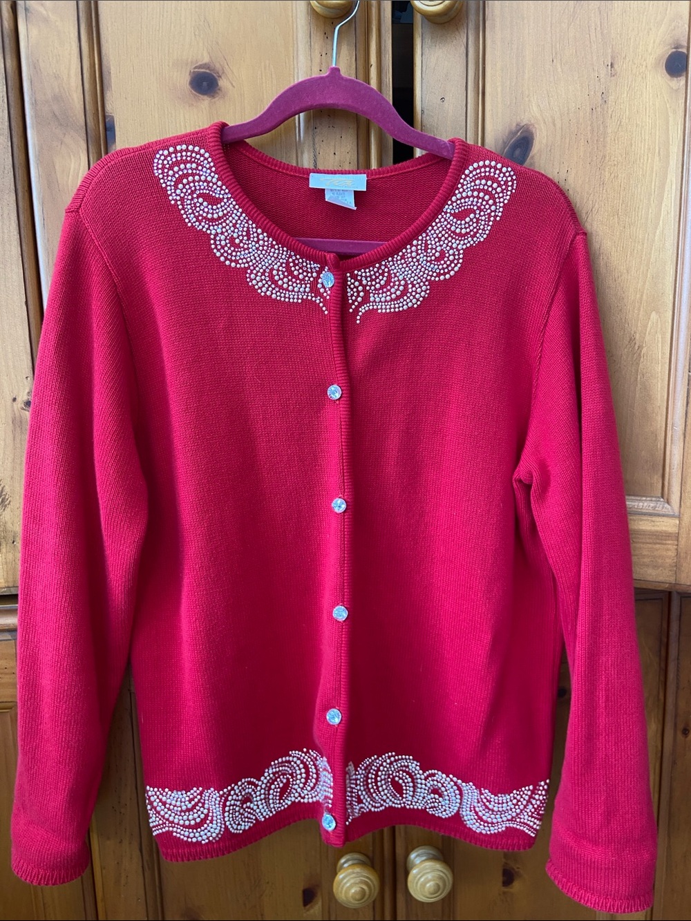 Women's Red Embellished Cardigan Sweater